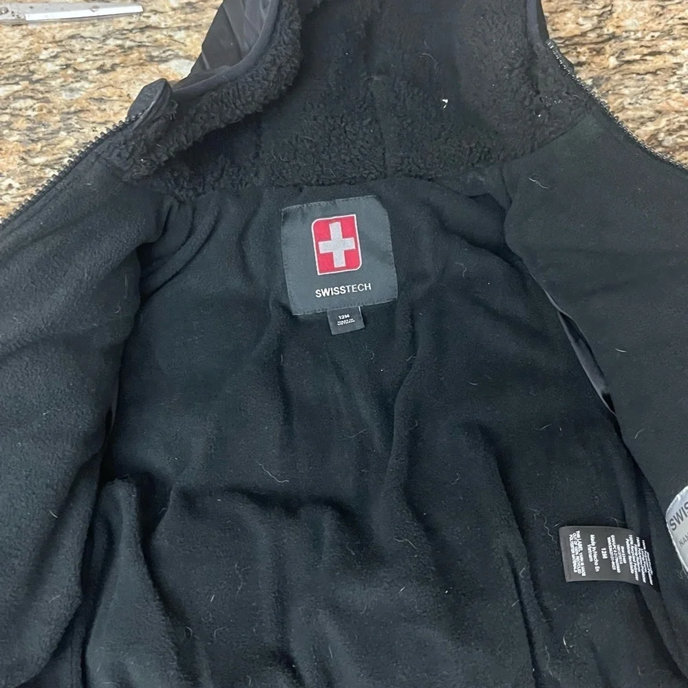 Swiss Tech Toddler Puffer Jacket 12M Black Heavyweight Quilted Hooded Unisex